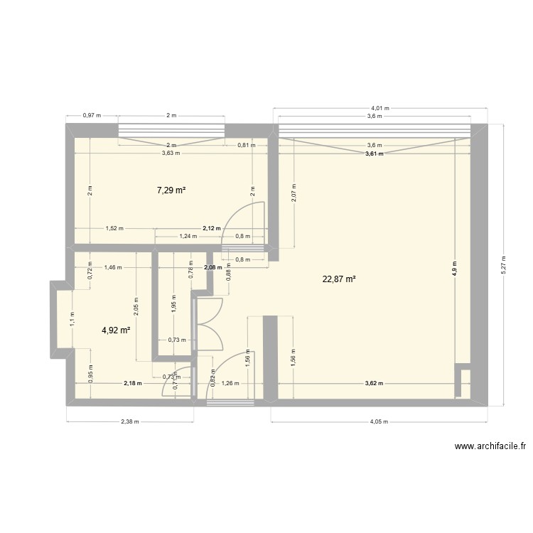 Chilly Croix Blanche. Plan de 3 pièces et 35 m2