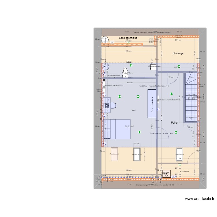 Projet aménagement combles M Morelli Hussigny Gobrange. Plan de 8 pièces et 65 m2