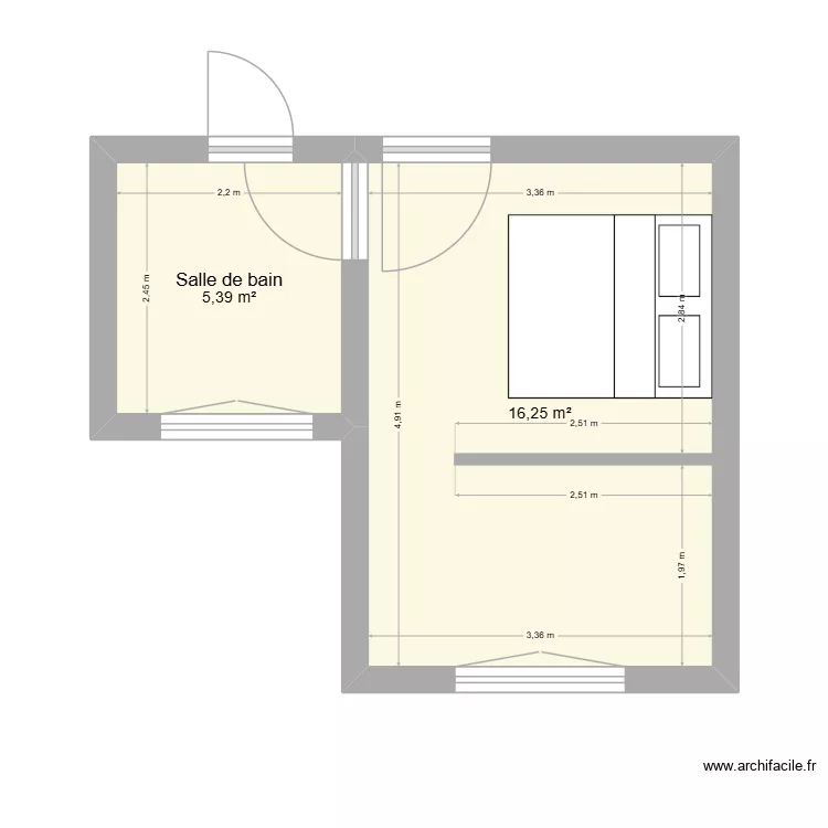 R+1Chambre001. Plan de 2  et 22 m²