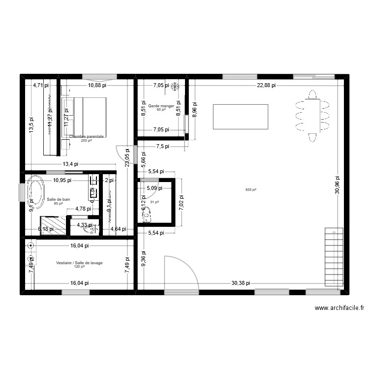 maison farmhouse. Plan de 7 pièces et 130 m2