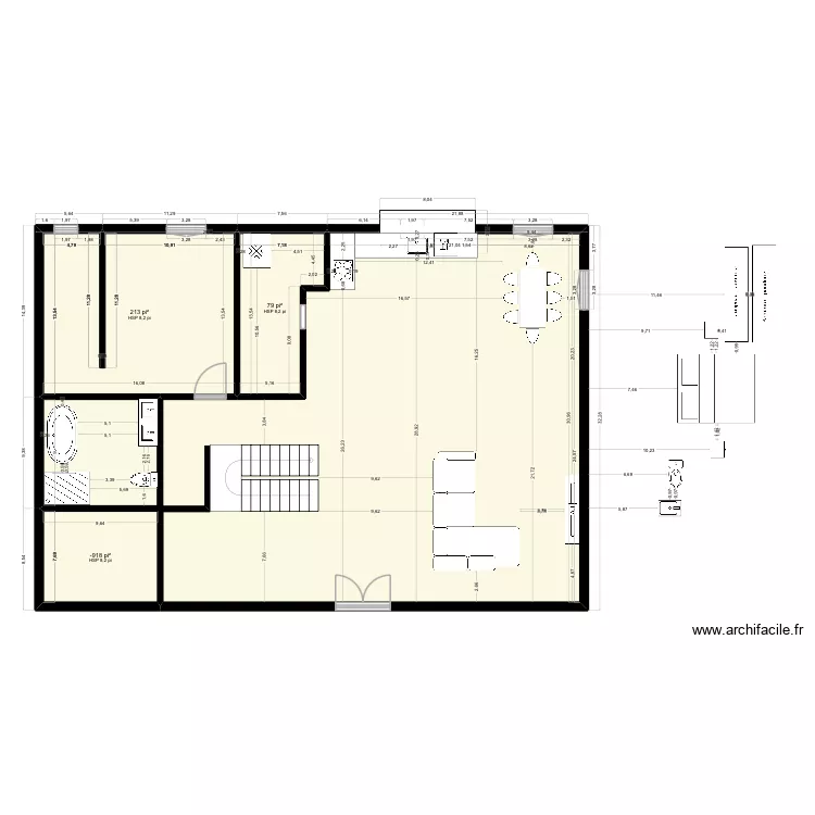 maison farmhouse. Plan de 3  et 34 m²