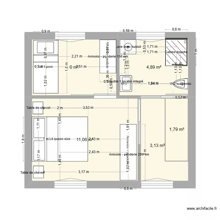 Maison Mathieu Etage. Plan de 5 pièces et 27 m²