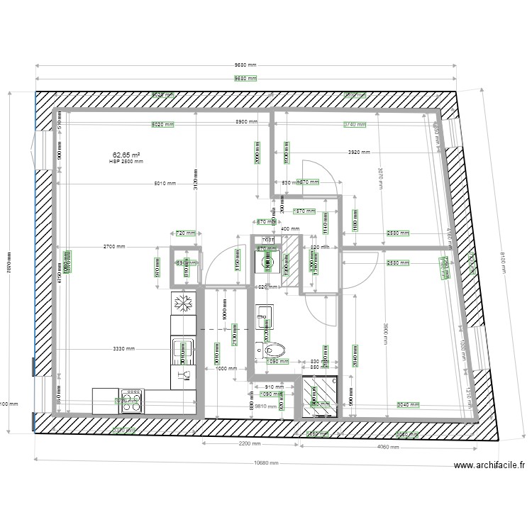 APPART 2 EME ETG PROJET partage. Plan de 2 pièces et 67 m2