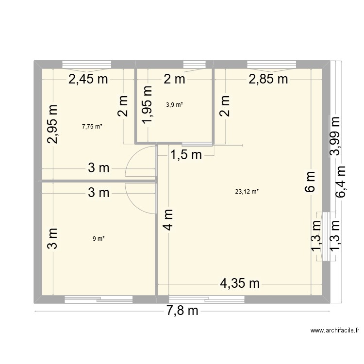 plan Solaro. Plan de 4 pièces et 44 m2