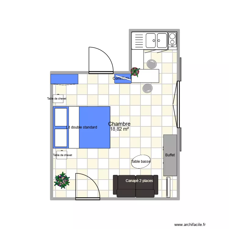 Studio Bazog&egrave;res 2. Plan de 1  et 19 m²