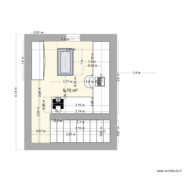 Bureau cave. Plan de 1 pièce et 10 m2