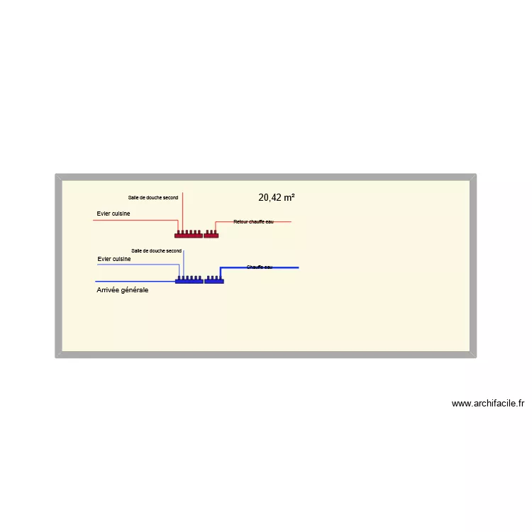 Distribution eau. Plan de 1 Pièce et 20 m²