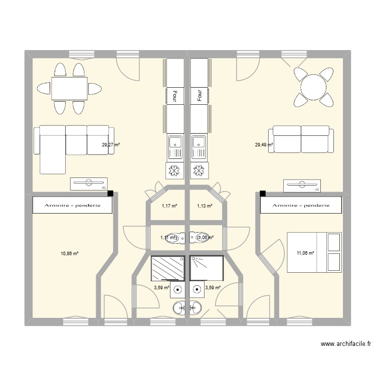 Poste2. Plan de 10 pièces et 92 m2