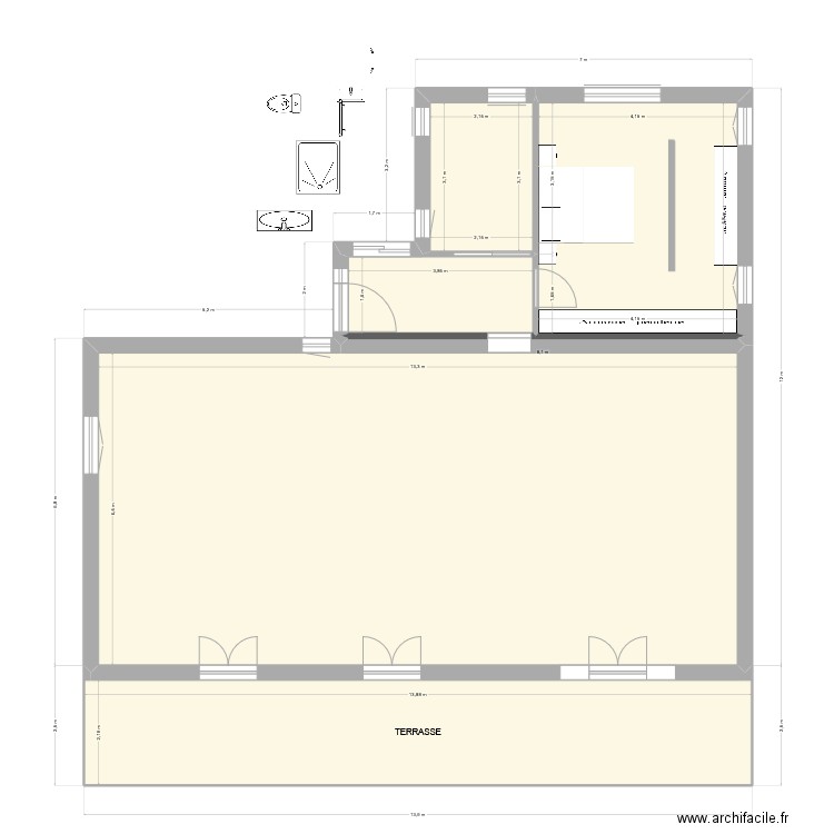 Agrandissement  - Version 40m² - avec mur intérieur - V8. Plan de 6 pièces et 150 m2