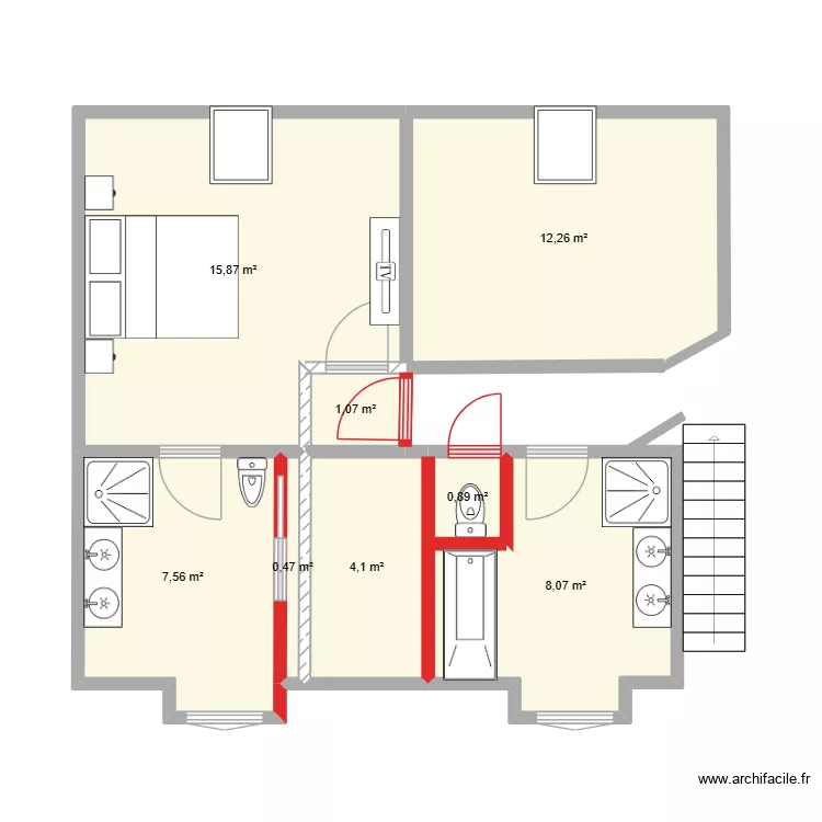 essai sdb 2. Plan de 8  et 50 m²