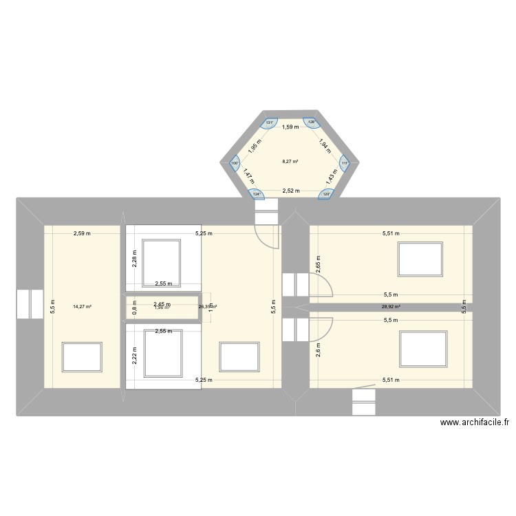 etage 2. Plan de 5 pièces et 80 m2