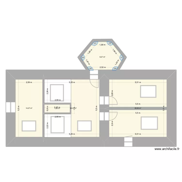 etage 2. Plan de 5 pièces et 80 m²