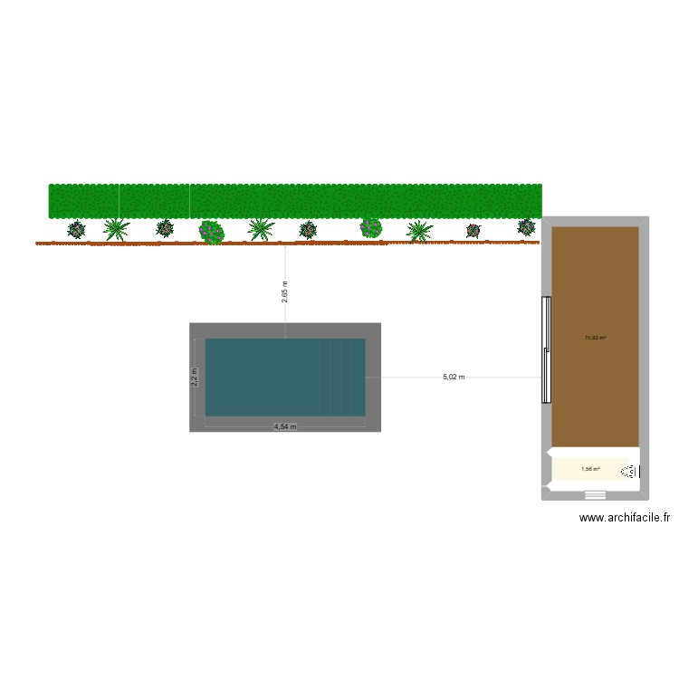 piscine. Plan de 2 pièces et 17 m2