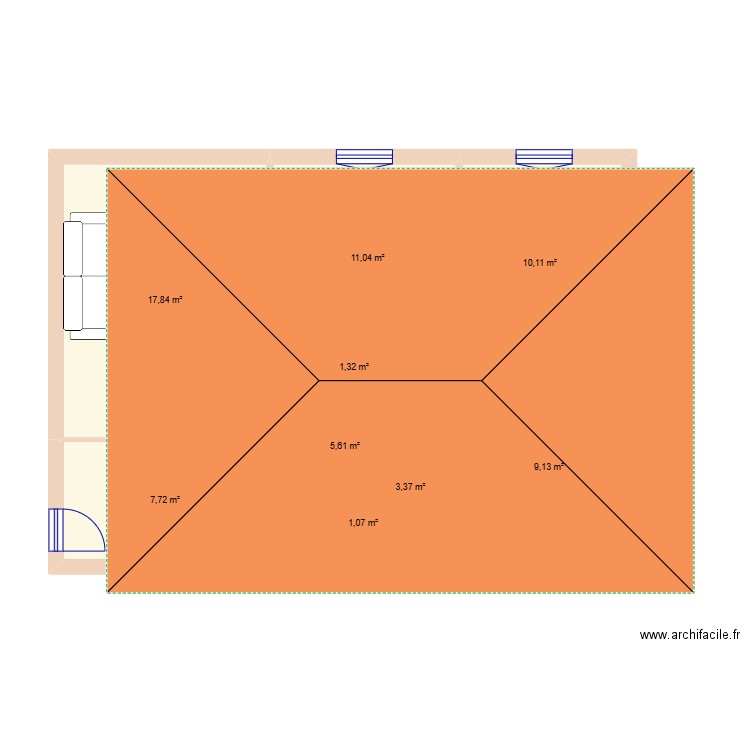 Maison. Plan de 9 pièces et 67 m2