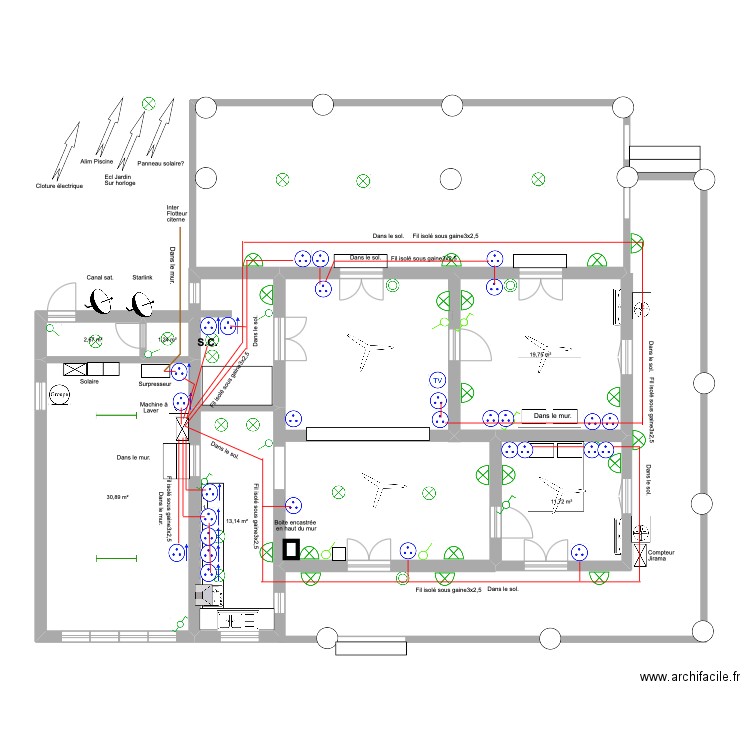Maison Diégo. Electricité. 5. Plan de 6 pièces et 79 m2