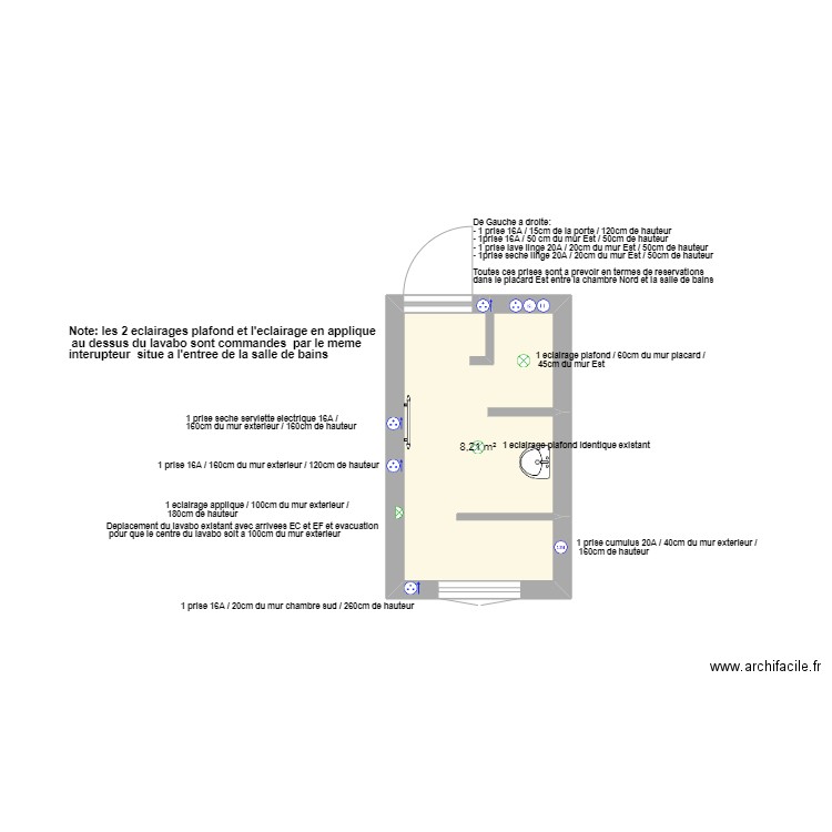 Amenagement salle de bains 3. Plan de 1 pièce et 8 m2