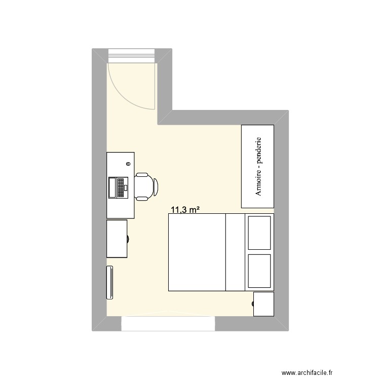 Gabrielle. Plan de 1 pièce et 11 m2