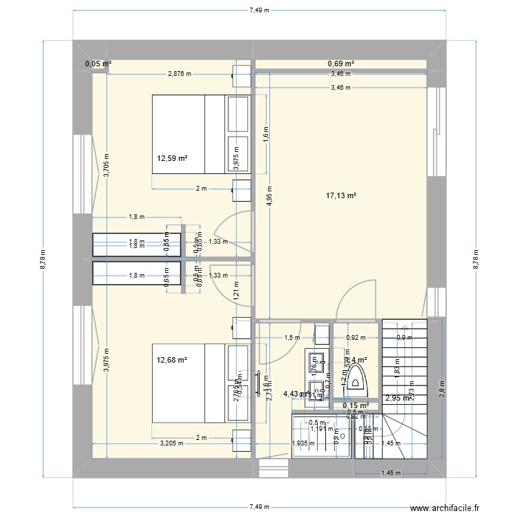 Plan4_Etage. Plan de 9 pièces et 52 m2