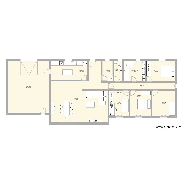 Plan maison famille 2. Plan de 11 pièces et 172 m2