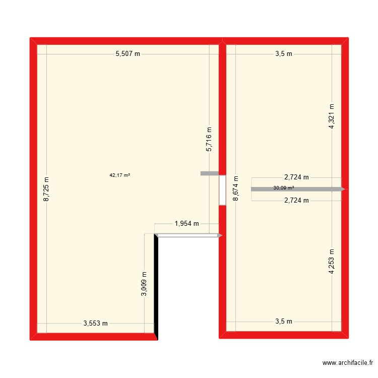 grenier gambetta. Plan de 2 pièces et 72 m2