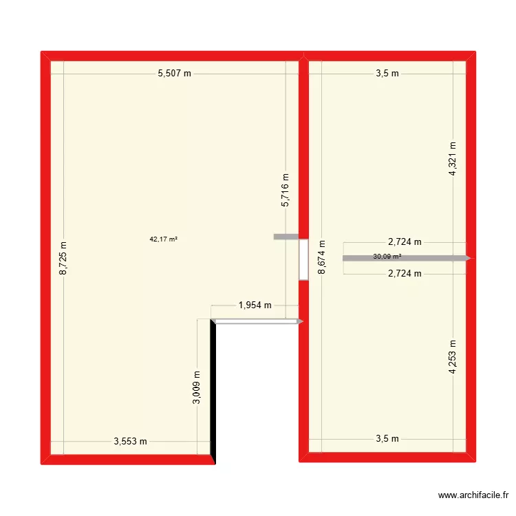 grenier gambetta. Plan de 2 pièces et 72 m²