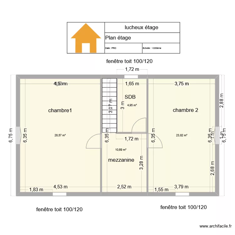 lucheux &eacute;tage. Plan de 4  et 68 m²