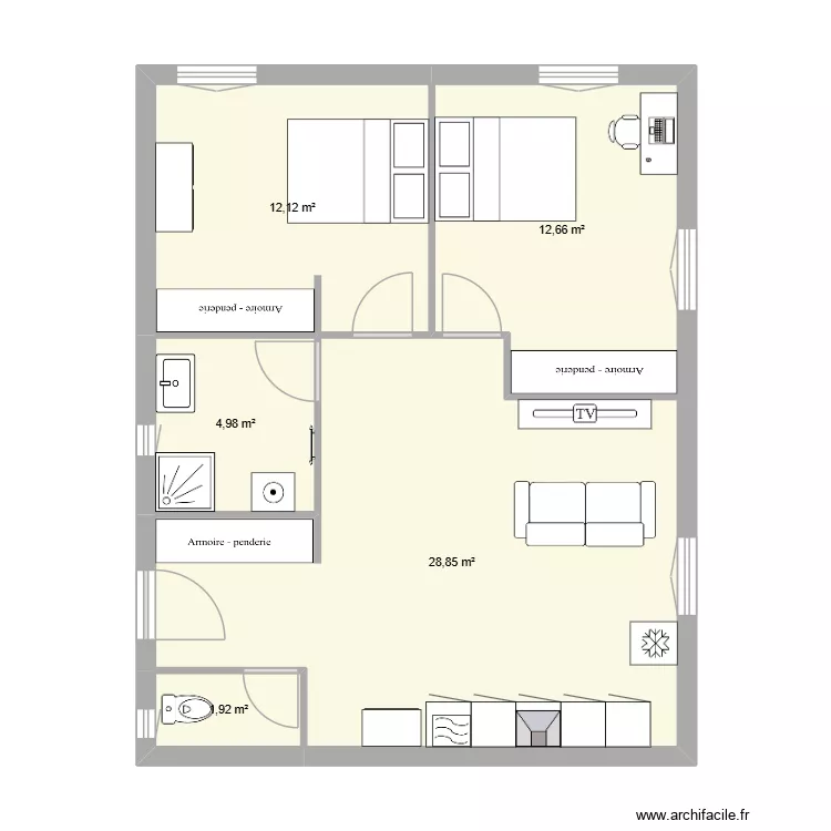 T3 BRUNO TILLY. Plan de 5  et 61 m²