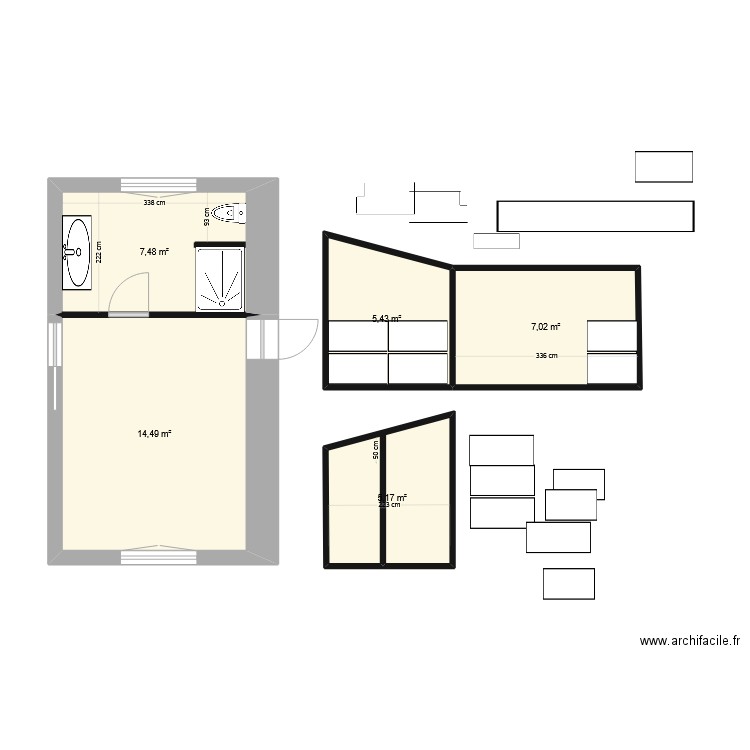 chambre Noam. Plan de 5 pièces et 40 m2