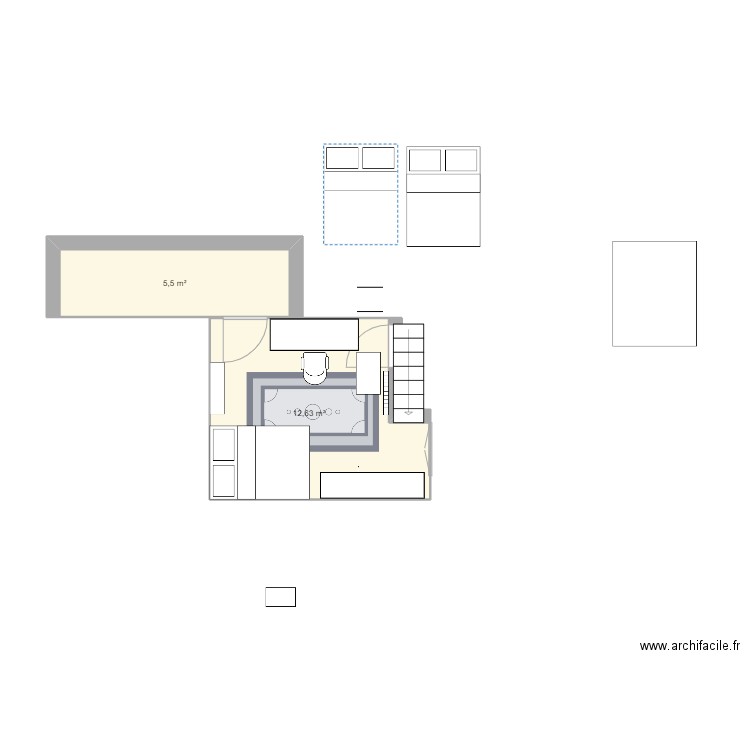 Chambre Daunes V2. Plan de 2 pièces et 18 m2