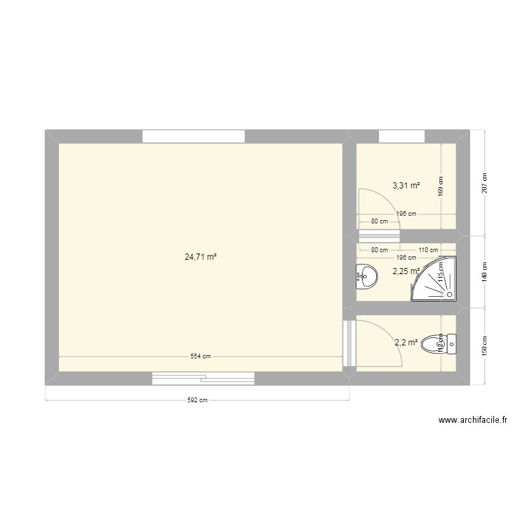 Projet Baton. Plan de 4 pièces et 32 m2
