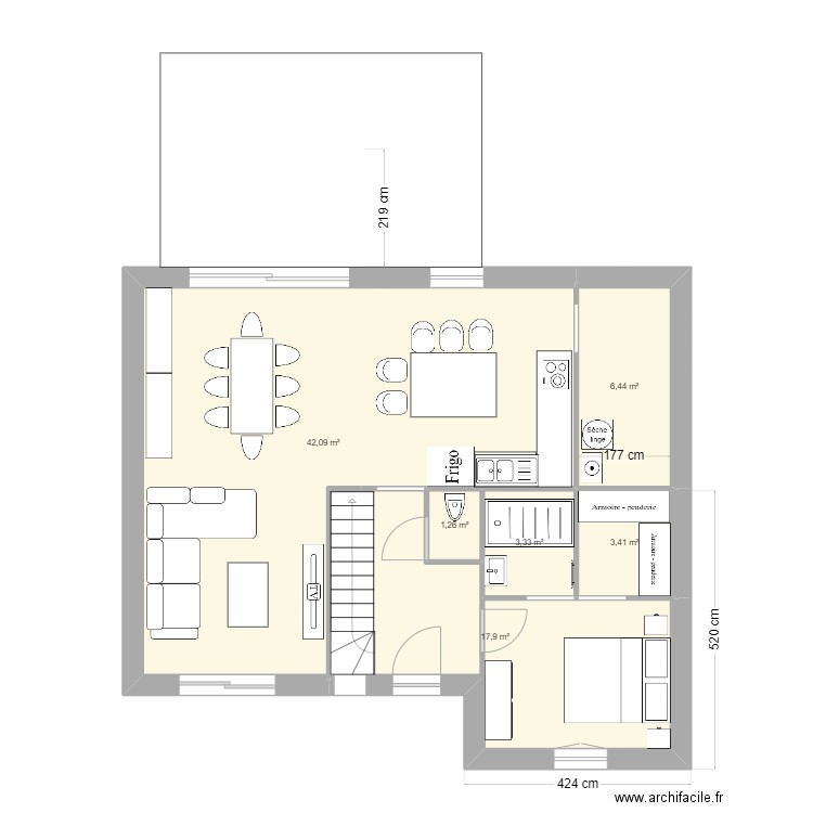 Plan Maison La Contemporaine réduit. Plan de 6 pièces et 74 m2