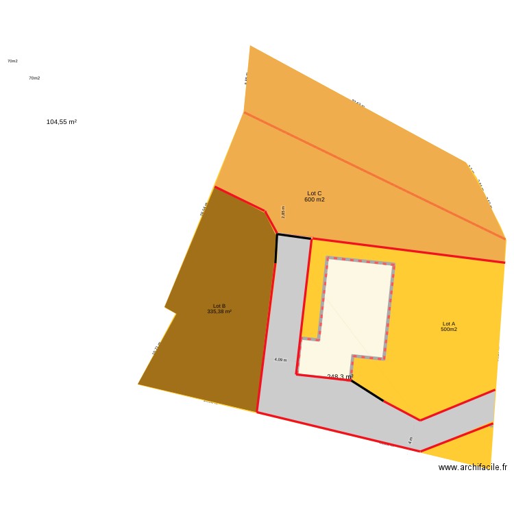 plan ok surface terrains séparations blot. Plan de 1 pièce et 134 m2