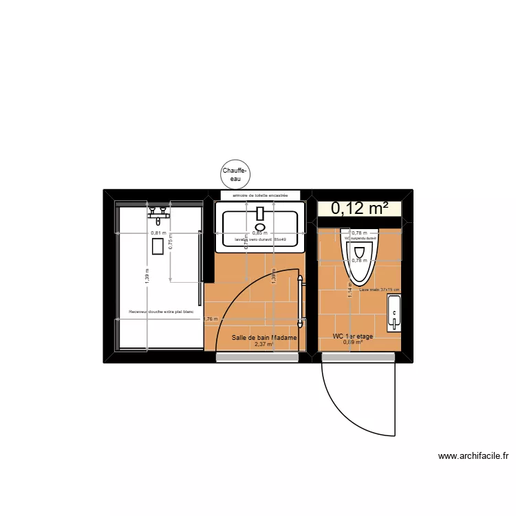 SDB. Plan de 3 Pièces et 3 m² SDB. Plan de 3 Pièces et 3 m²