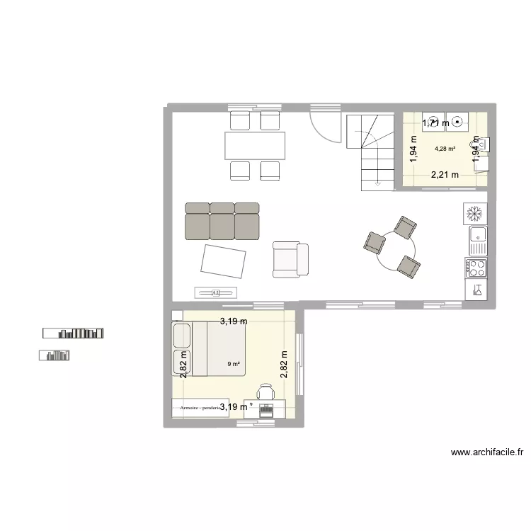 RdC 1 essai 2. Plan de 2 Pièces et 13 m² RdC 1 essai 2. Plan de 2 Pièces et 13 m²