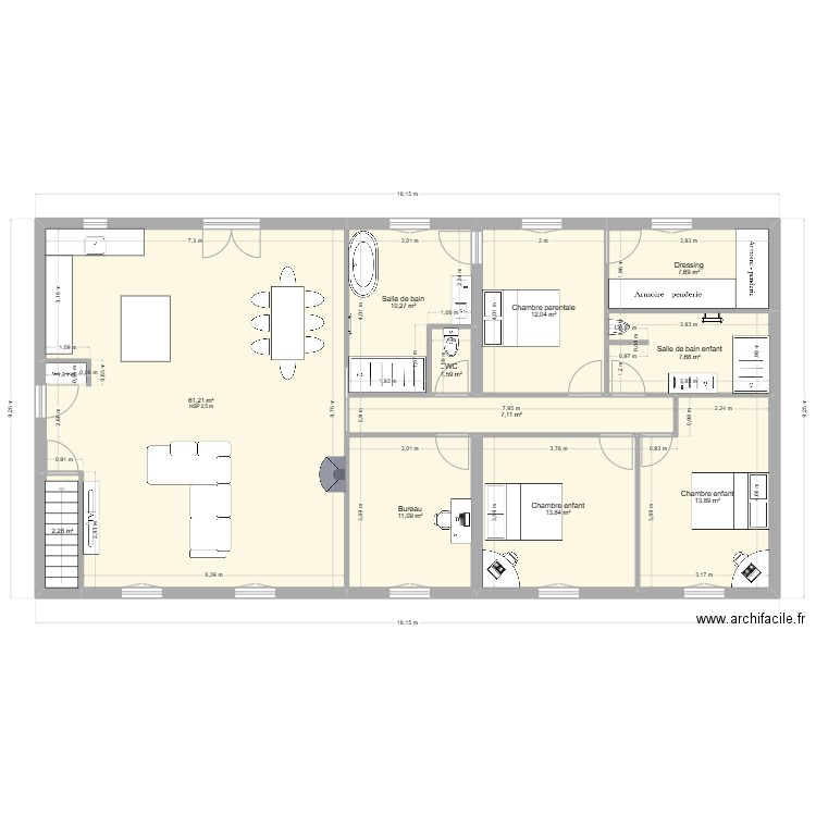 simon. Plan de 11 pièces et 149 m2