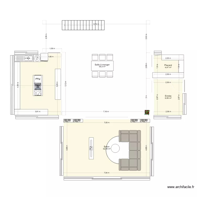 Maison. Plan de 5  et 123 m²