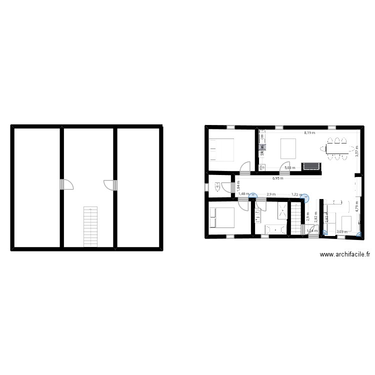 Maison. Plan de 5 pièces et 96 m2
