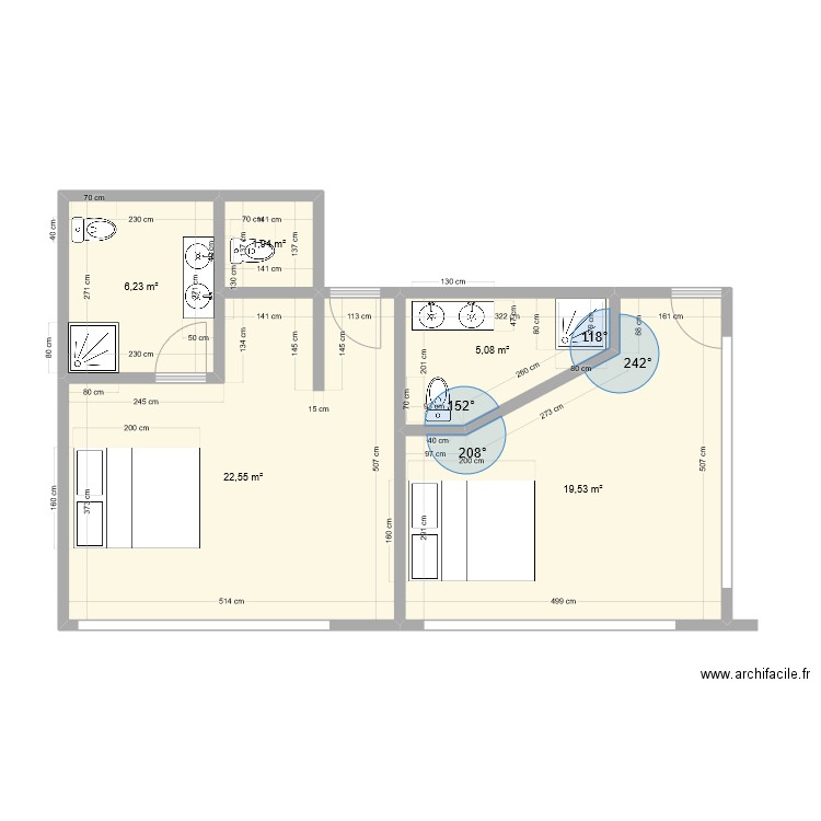 suribi i 3 chambre avant. Plan de 5 pièces et 55 m2