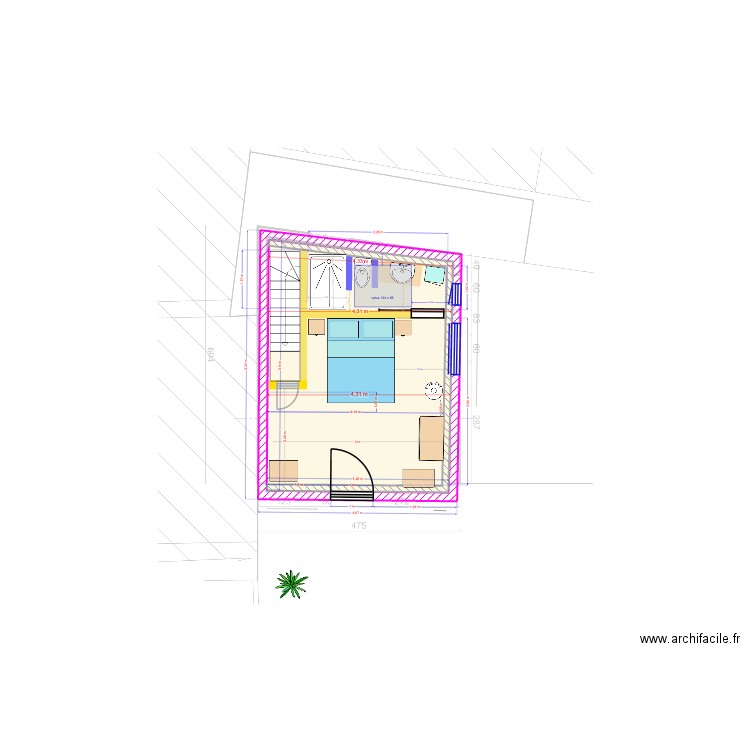 Plan Port-Blanc étage V8 (vélux 134x0,98 + isolation cotes réelles)). Plan de 1 pièce et 24 m2