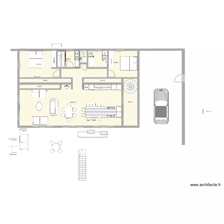 maison  2 ch. Plan de 9  et 110 m²