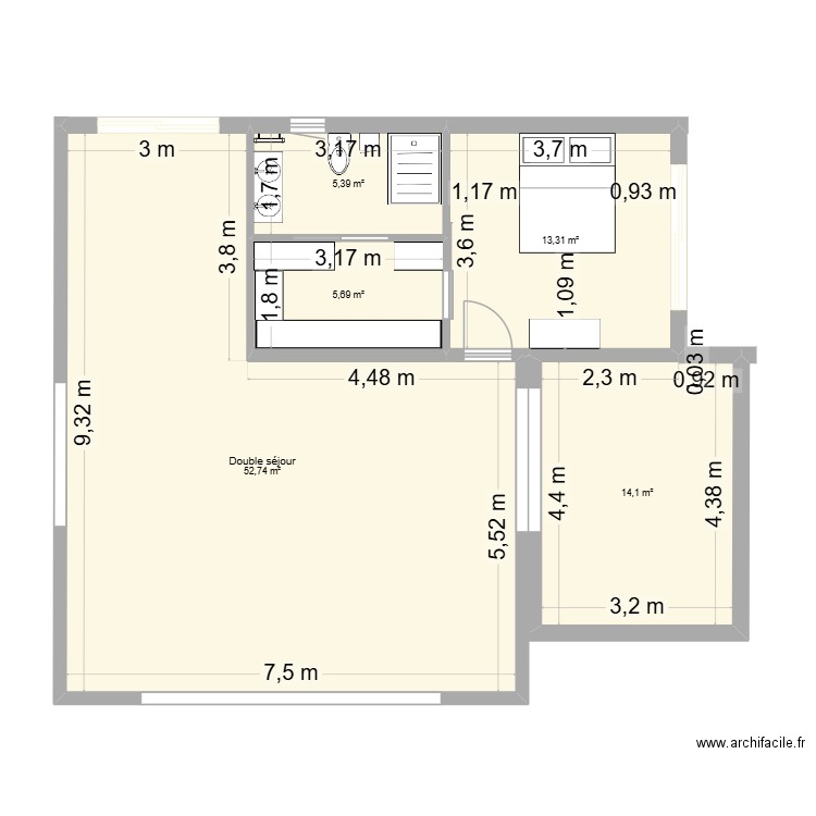 draguignan3. Plan de 5 pièces et 91 m2