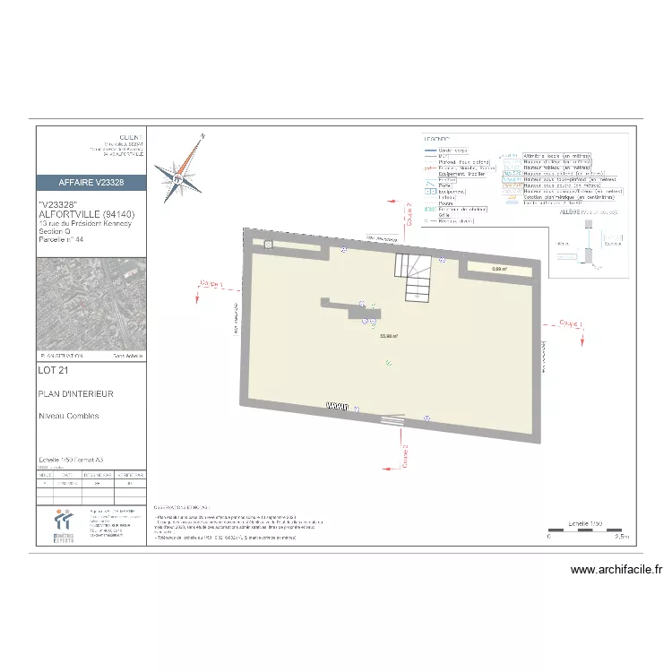 R+2 apr&egrave;s travaux. Plan de 2  et 57 m²