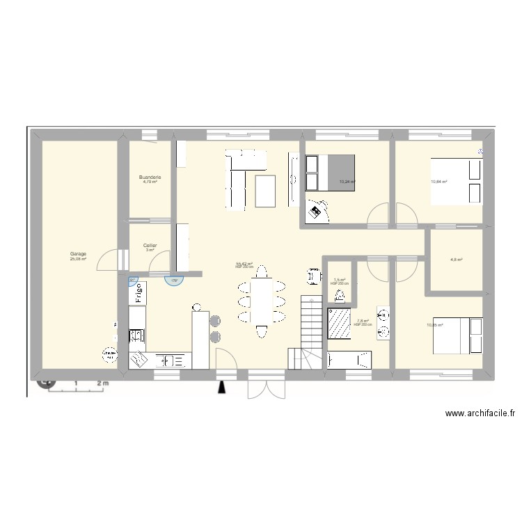 Maison ossature. Plan de 10 pièces et 134 m2