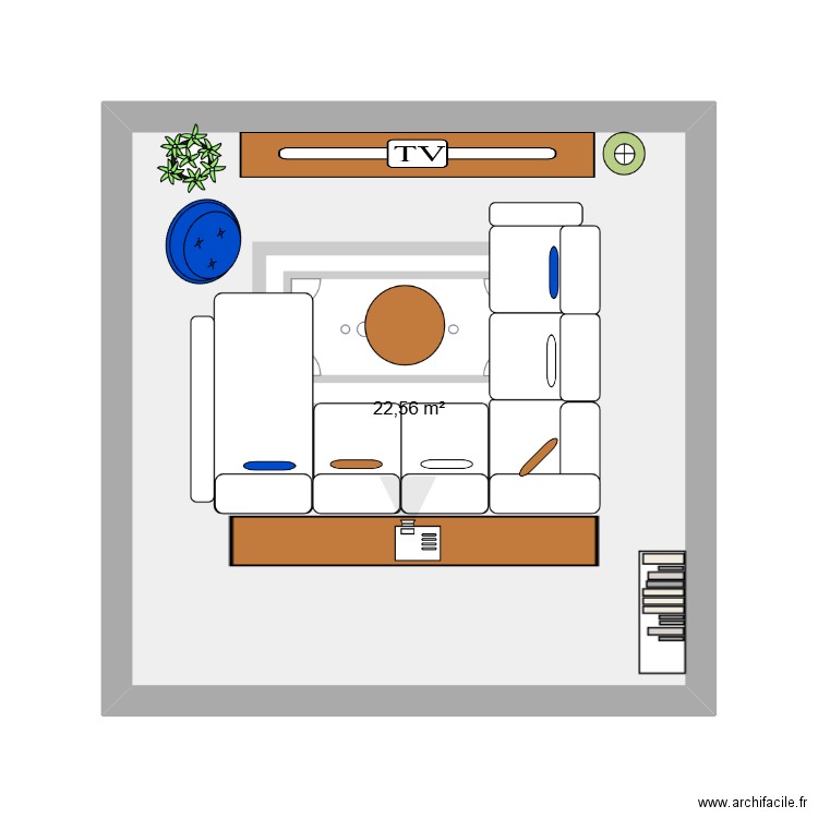 Salon. Plan de 1 pièce et 23 m2
