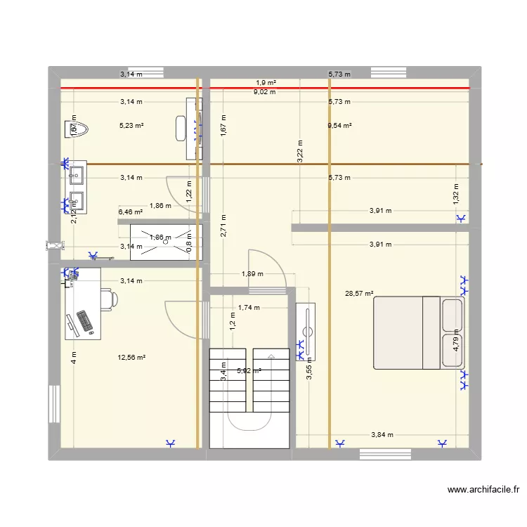 2eme vierge. Plan de 7 Pièces et 70 m²