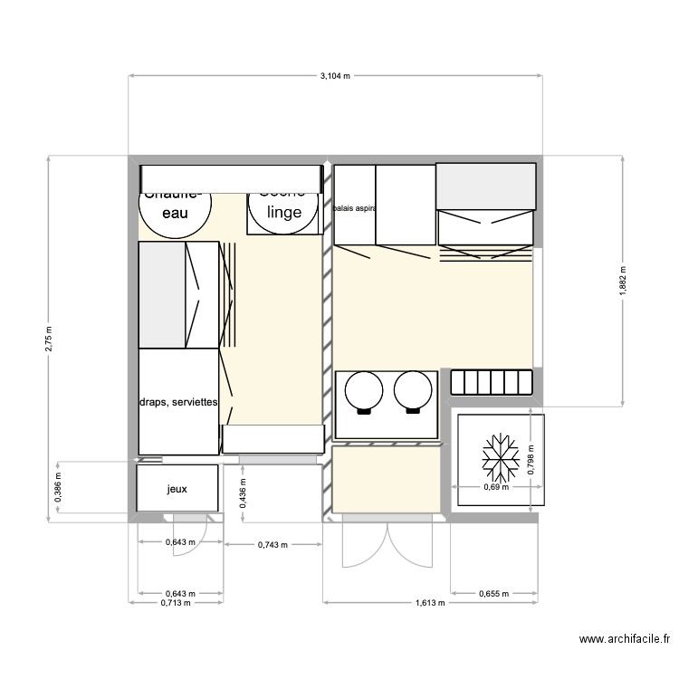 Cellier 3 Arzon. Plan de 3 pièces et 6 m2