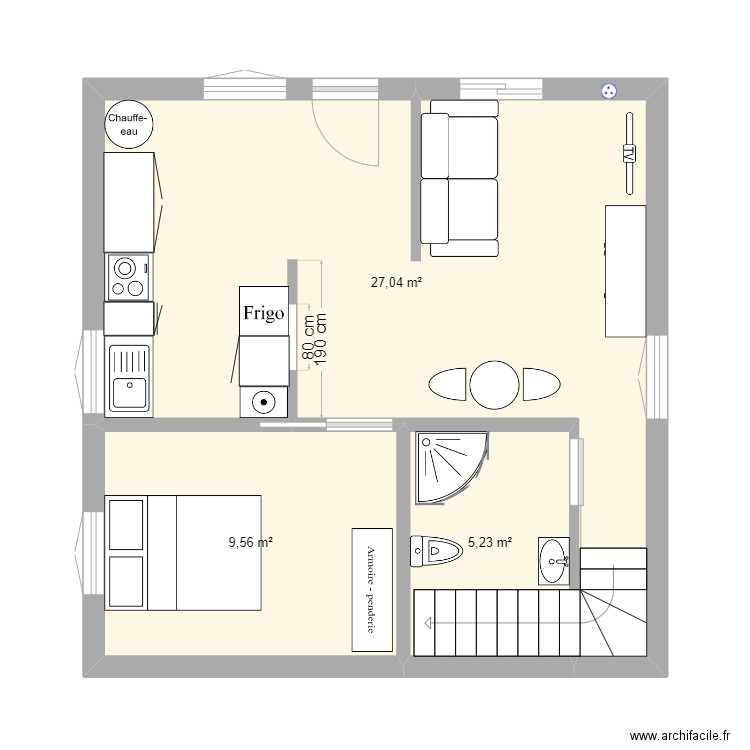 GARAGE-HEUD1. Plan de 3 pièces et 42 m2
