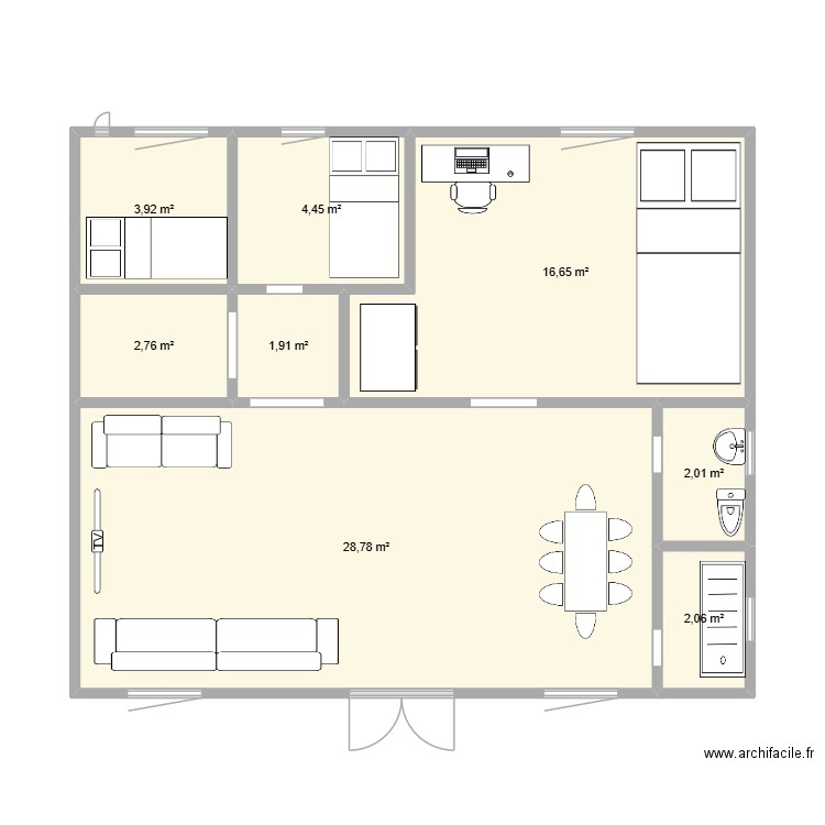 quartier seidou. Plan de 8 pièces et 63 m2