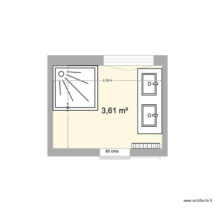 Prieur avant. Plan de 1 pièce et 4 m2