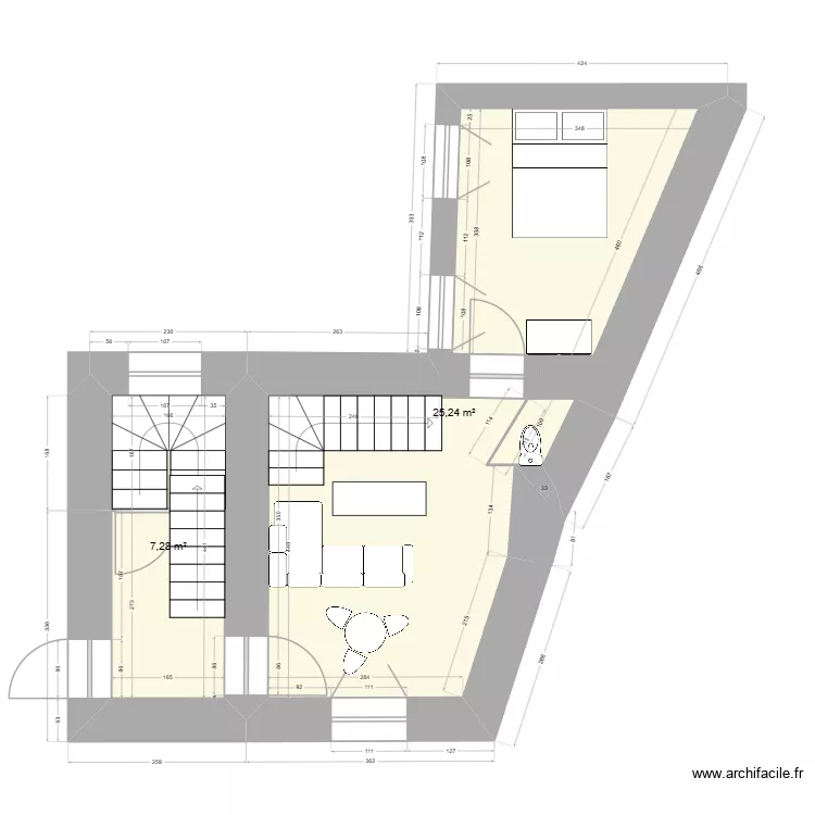 Paris Lisses R+1 projet. Plan de 2  et 33 m²